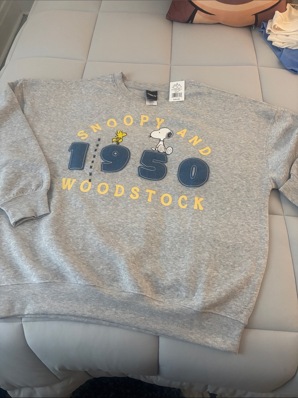 Peanuts Snoopy and Woodstock 1950 Graphic Sweatshirt Gray Sweatshirt Size Medium